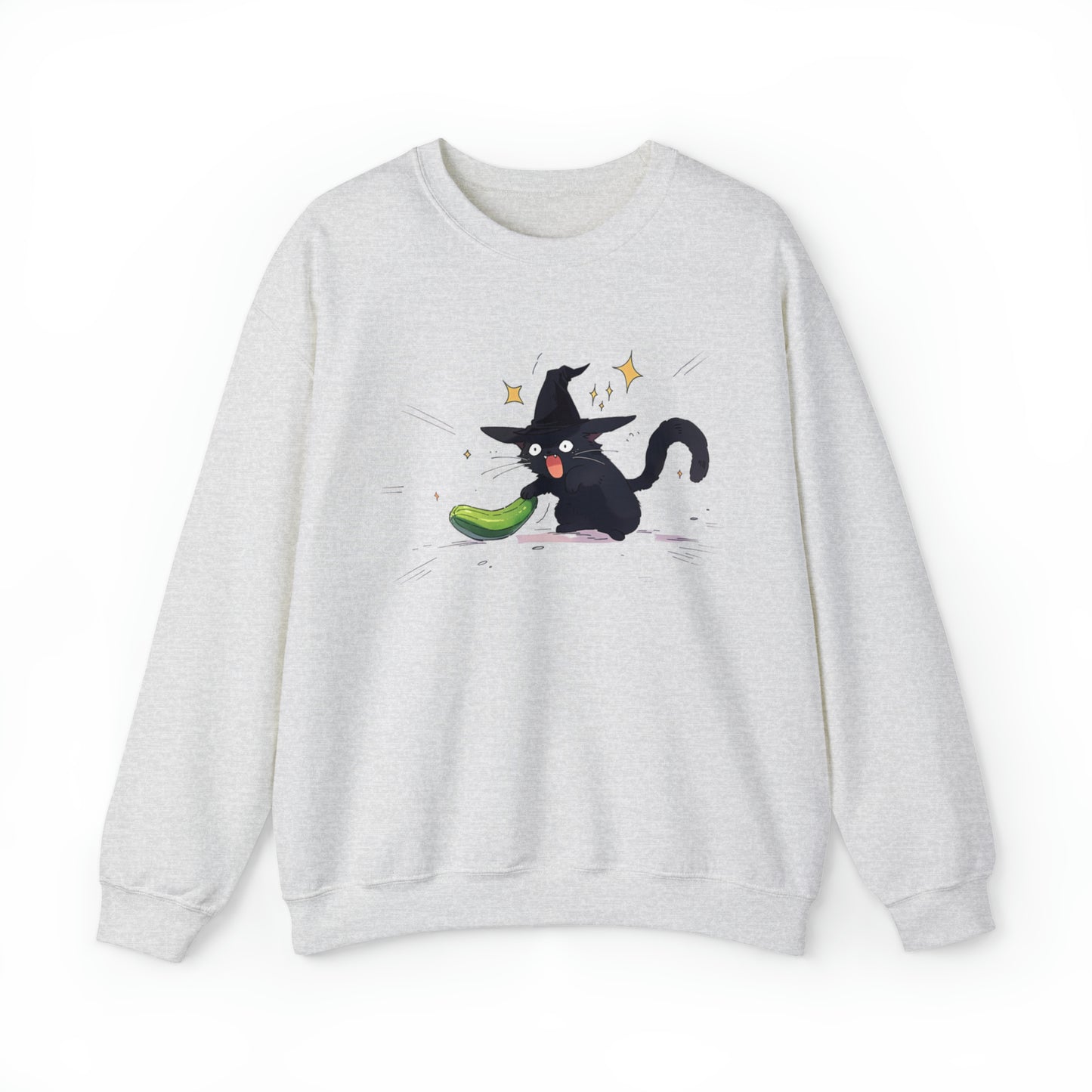 Pickle and Cat Halloween Sweatshirt - Spooky Kitten with Witch Hat and Cucumber - Halloween 2023