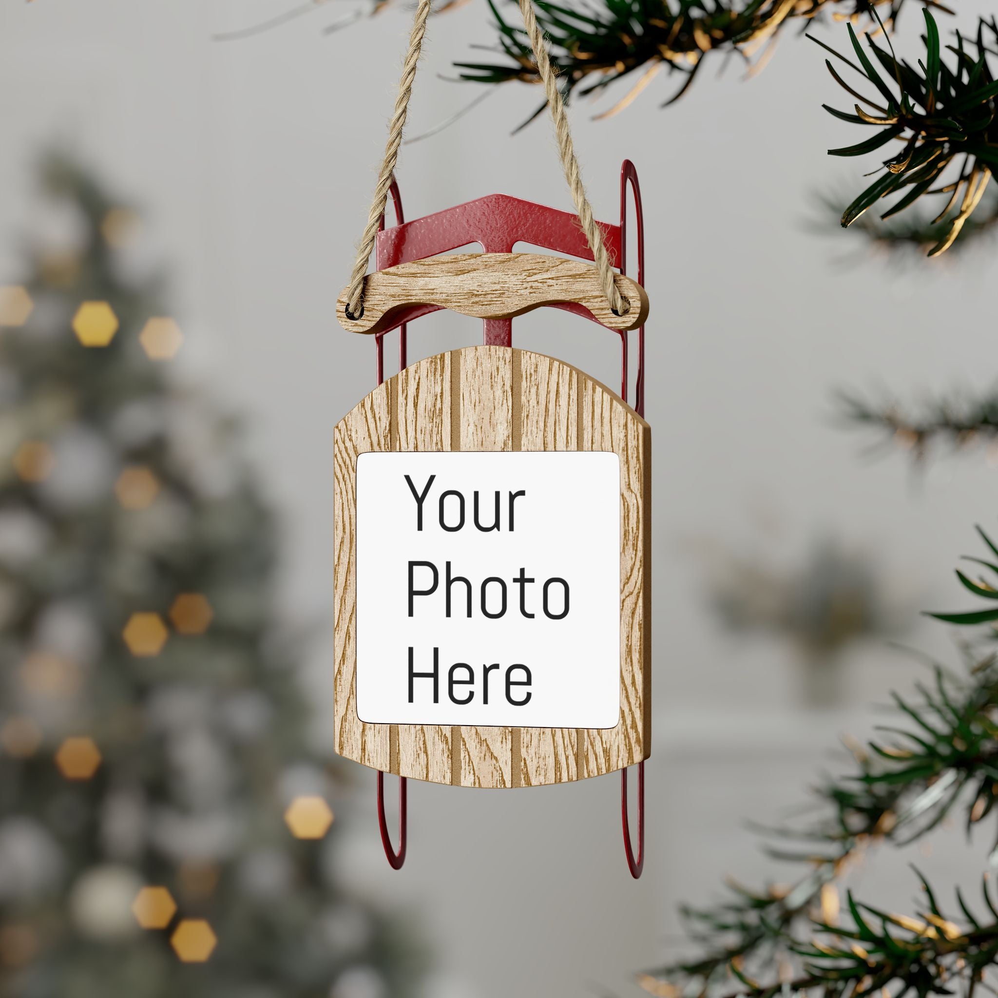 Personalized Wooden Sled Ornament - Custom Christmas Tree Decoration
